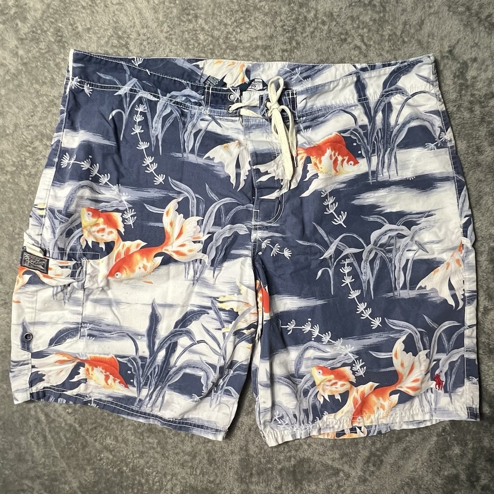 Polo Ralph Lauren Size 40 Swim Trunks Suit Blue Orange 90s
